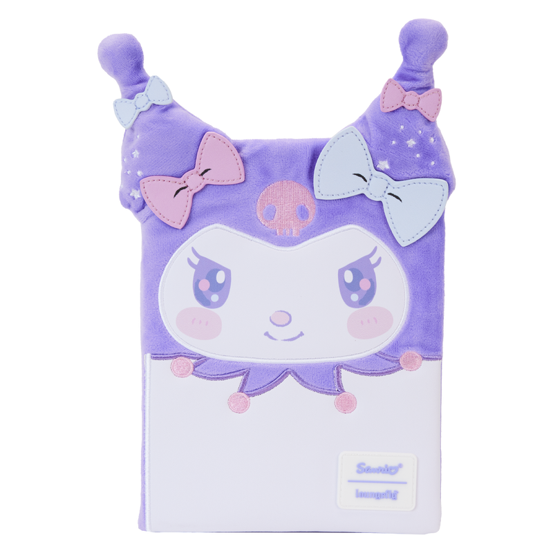 Image of our plush Kuromi journal that's white and purple against a white background